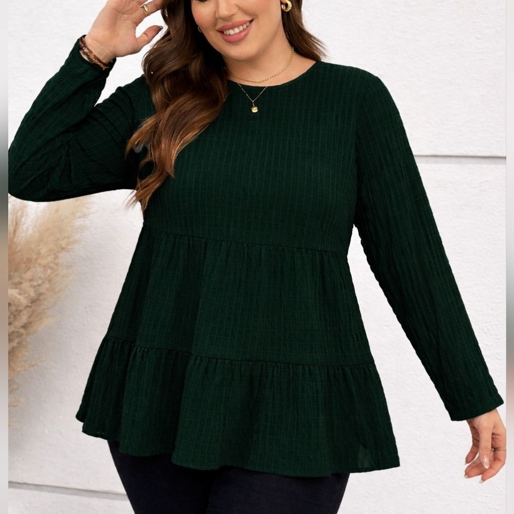Emery Rose Dark Emerald Green Textured Babydoll Tunic Top 2XL Boho